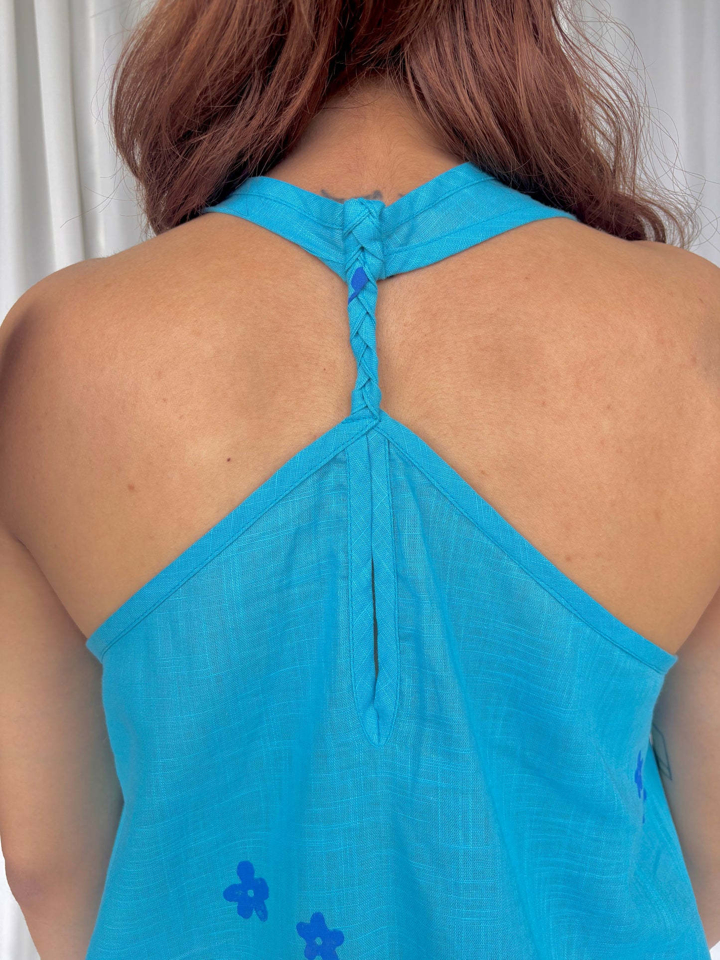 Blue Hand Block Relaxed Cotton Short Top - Desi Hart