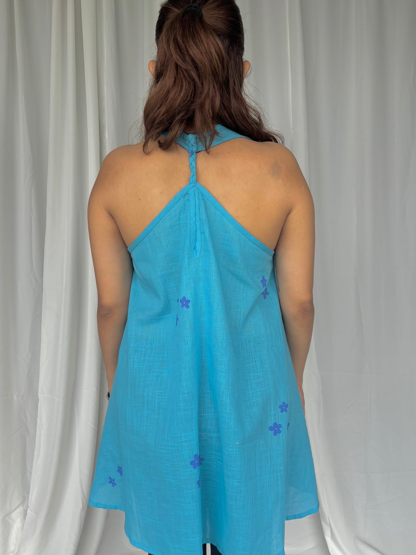 Blue Hand Block Relaxed Cotton Short Top - Desi Hart