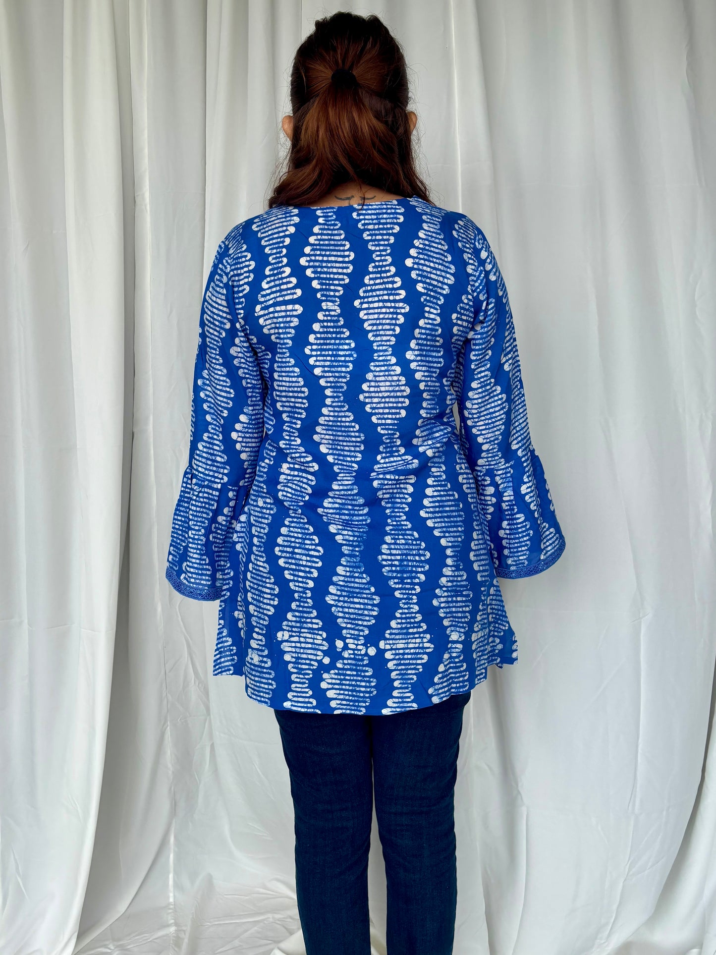 Blue Hand Block Relaxed Modal Short Top - Desi Hart