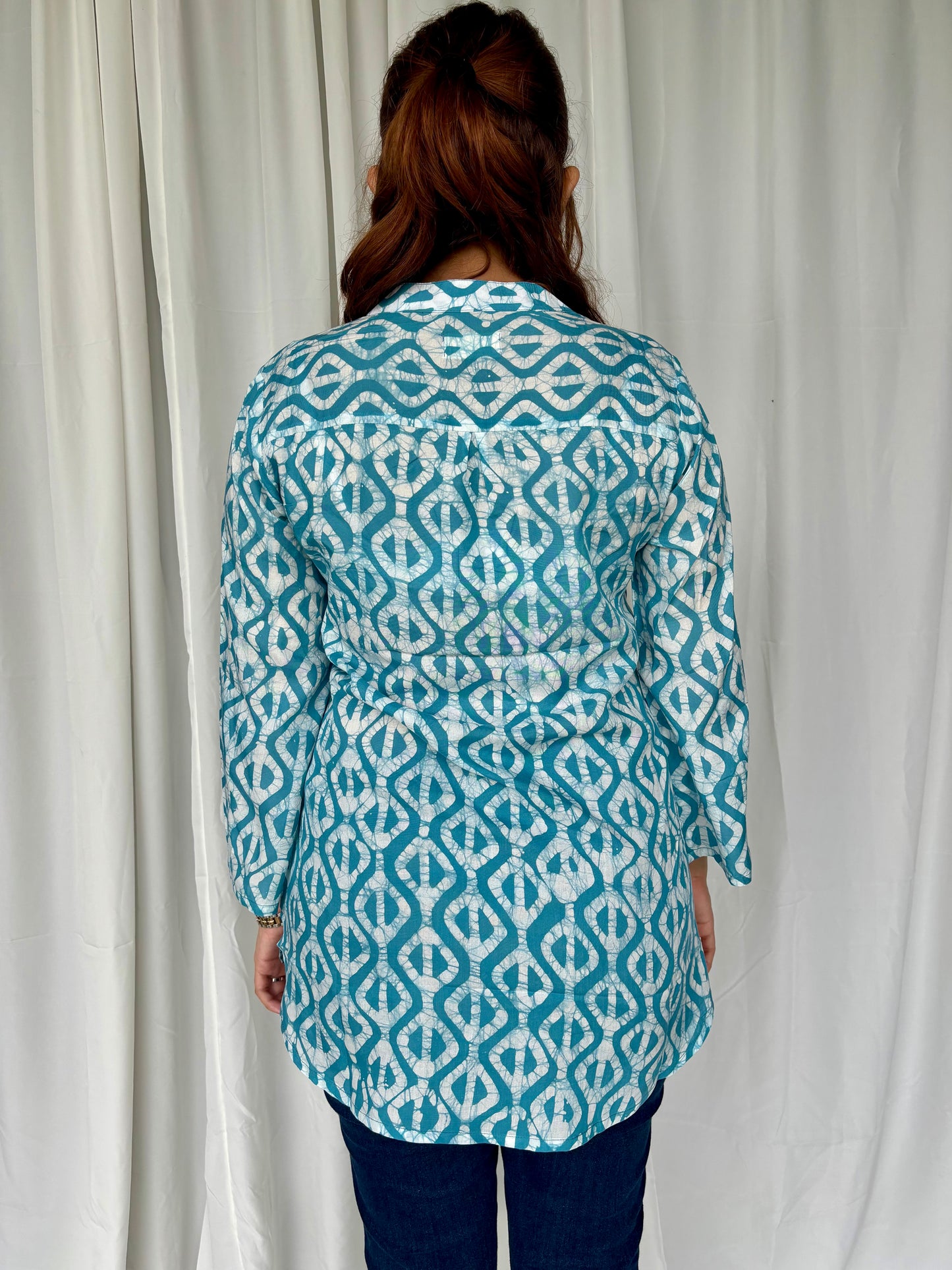 Blue Hand Block Relaxed Modal Short Top - Desi Hart