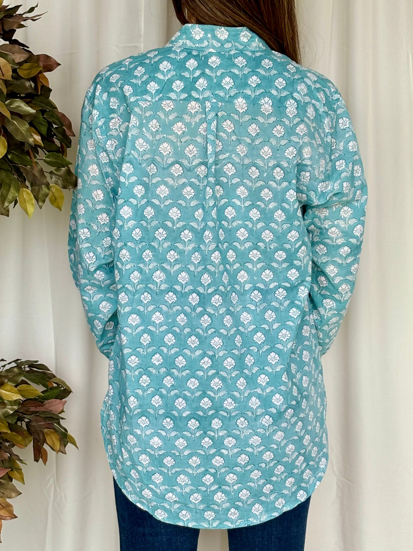 Blue Hand Block Relaxed Mul Shirt - Desi Hart