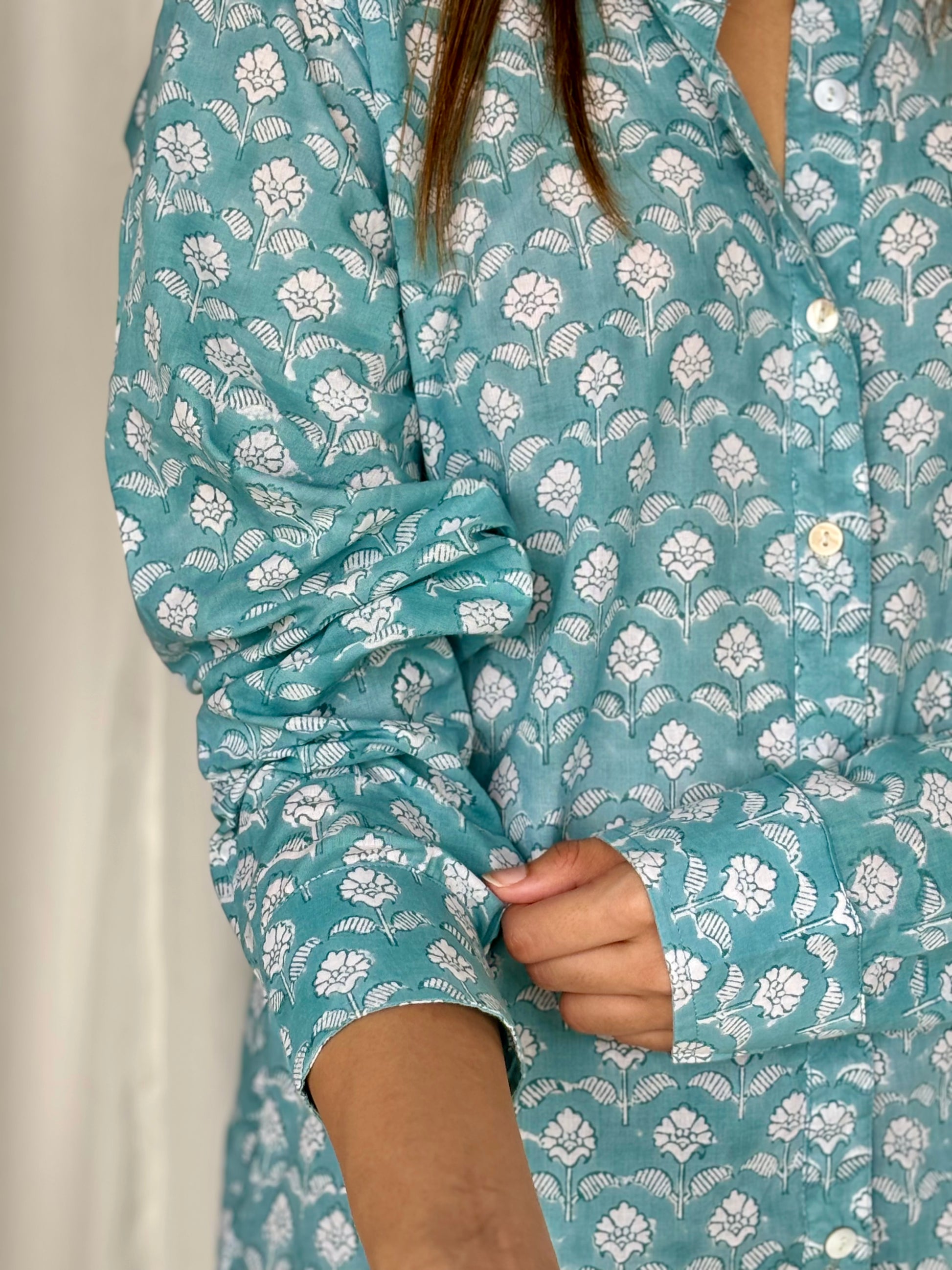 Blue Hand Block Relaxed Mul Shirt - Desi Hart