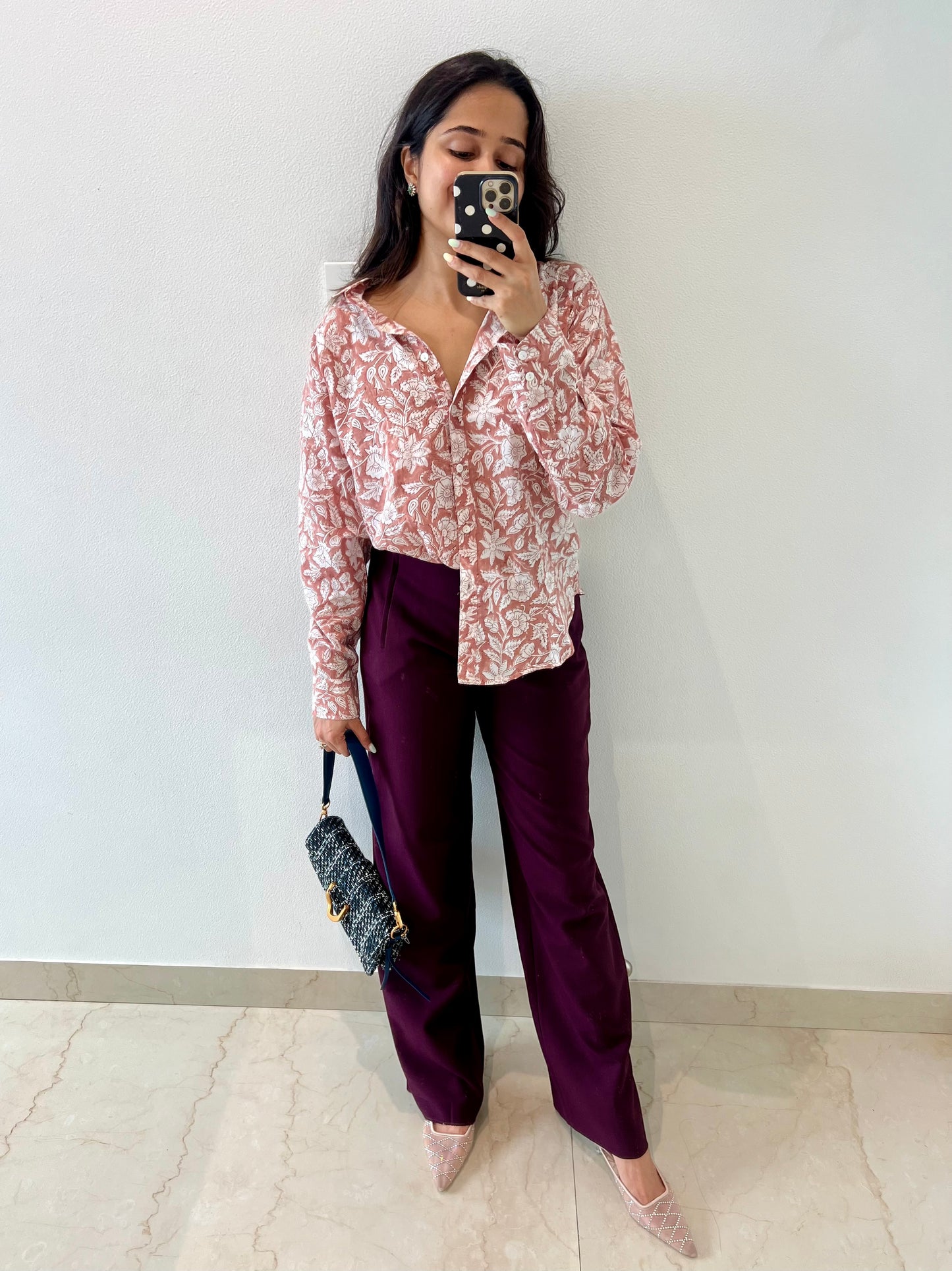 Brown Hand Block Relaxed Mul Shirt - Desi Hart