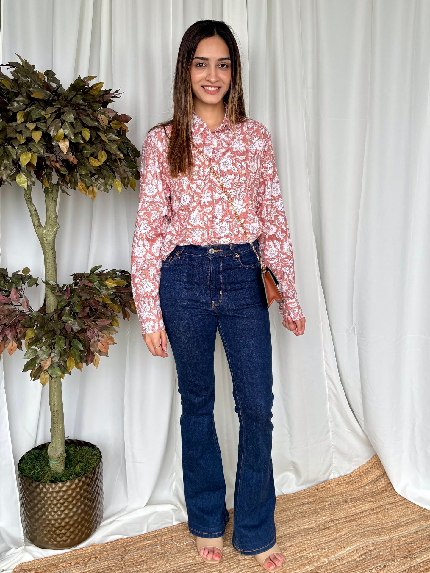 Brown Hand Block Relaxed Mul Shirt - Desi Hart