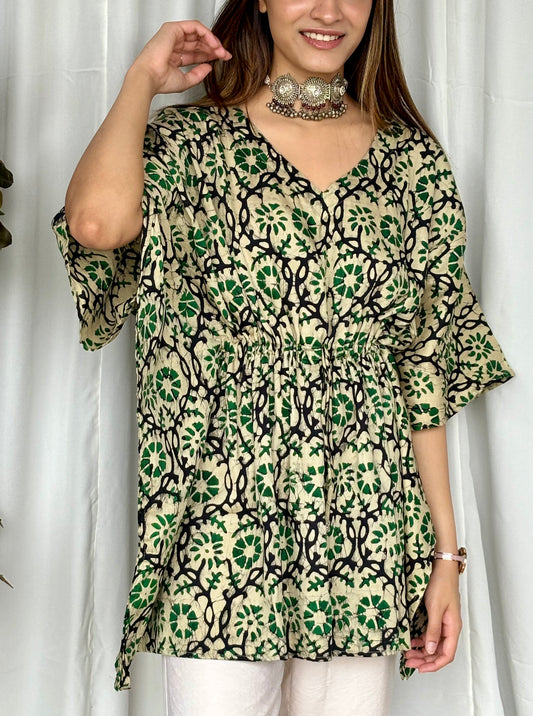 Green Hand Block Relaxed Satin Short Top - Desi Hart