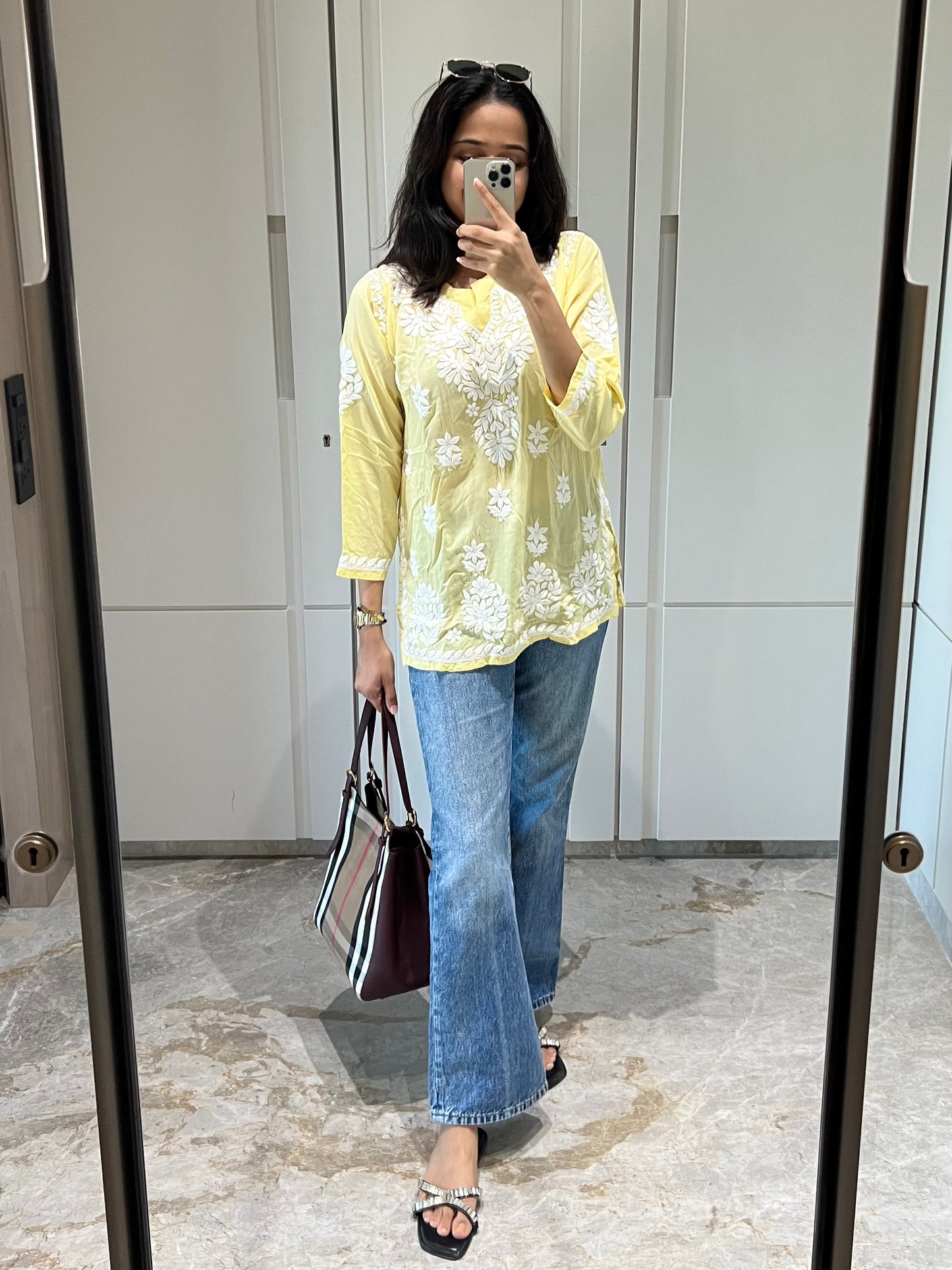 Yellow Chikankari Relaxed Modal Short Kurti - Desi Hart