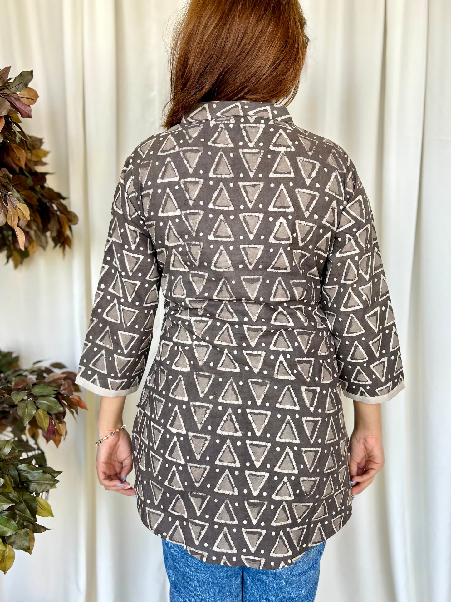 Brown Dabu Straight Cotton Short Kurti - Desi Hart