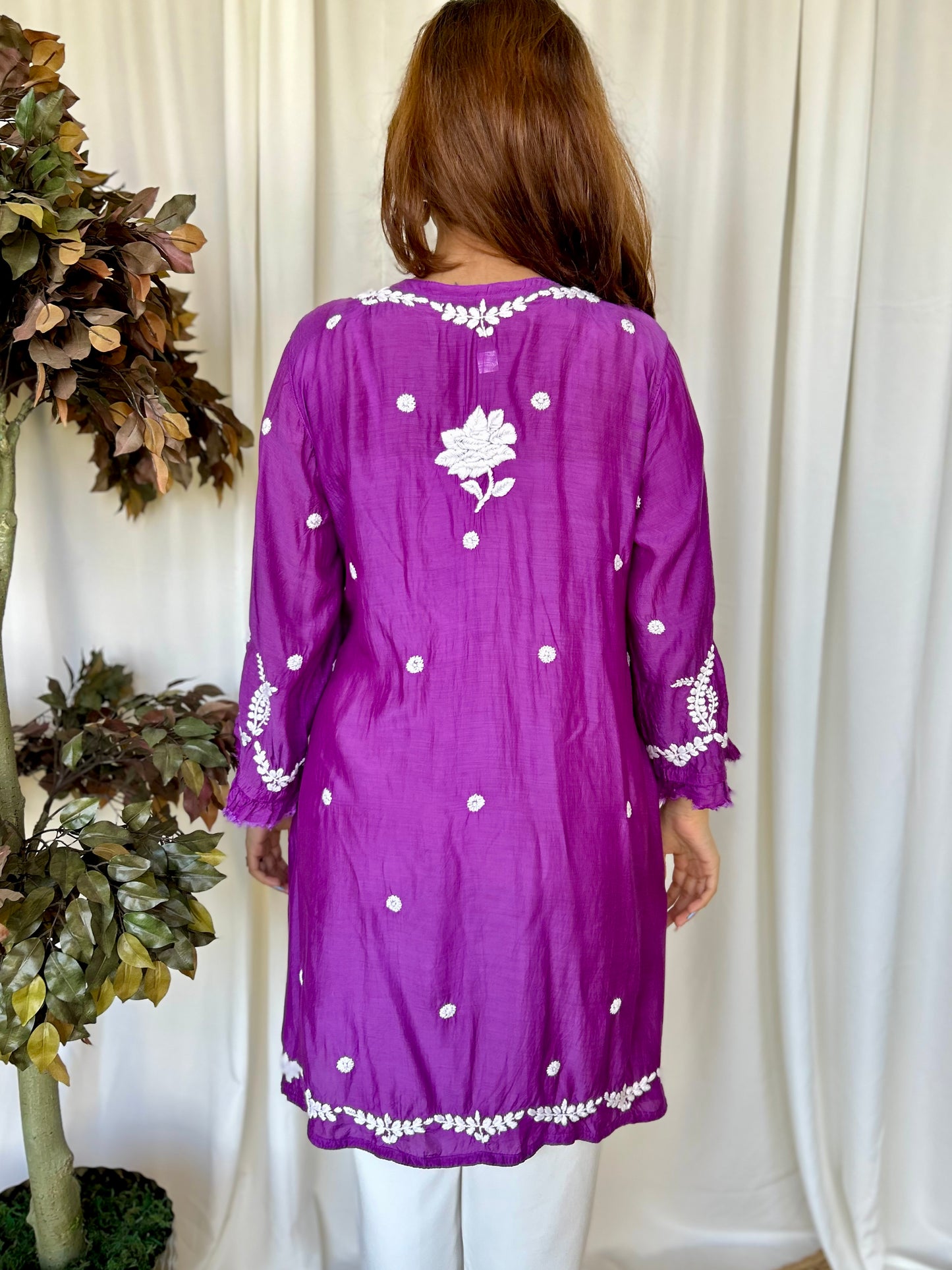Pink Chikankari Flared Muslin Short Kurti - Desi Hart