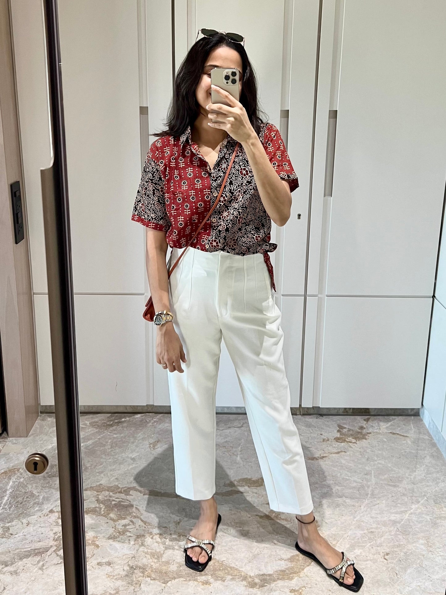 Red Ajrakh Relaxed Cotton Shirt - Desi Hart