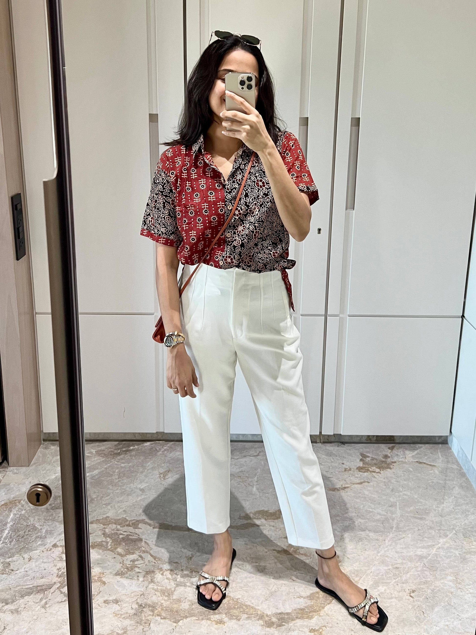 Red Ajrakh Relaxed Cotton Shirt - Desi Hart