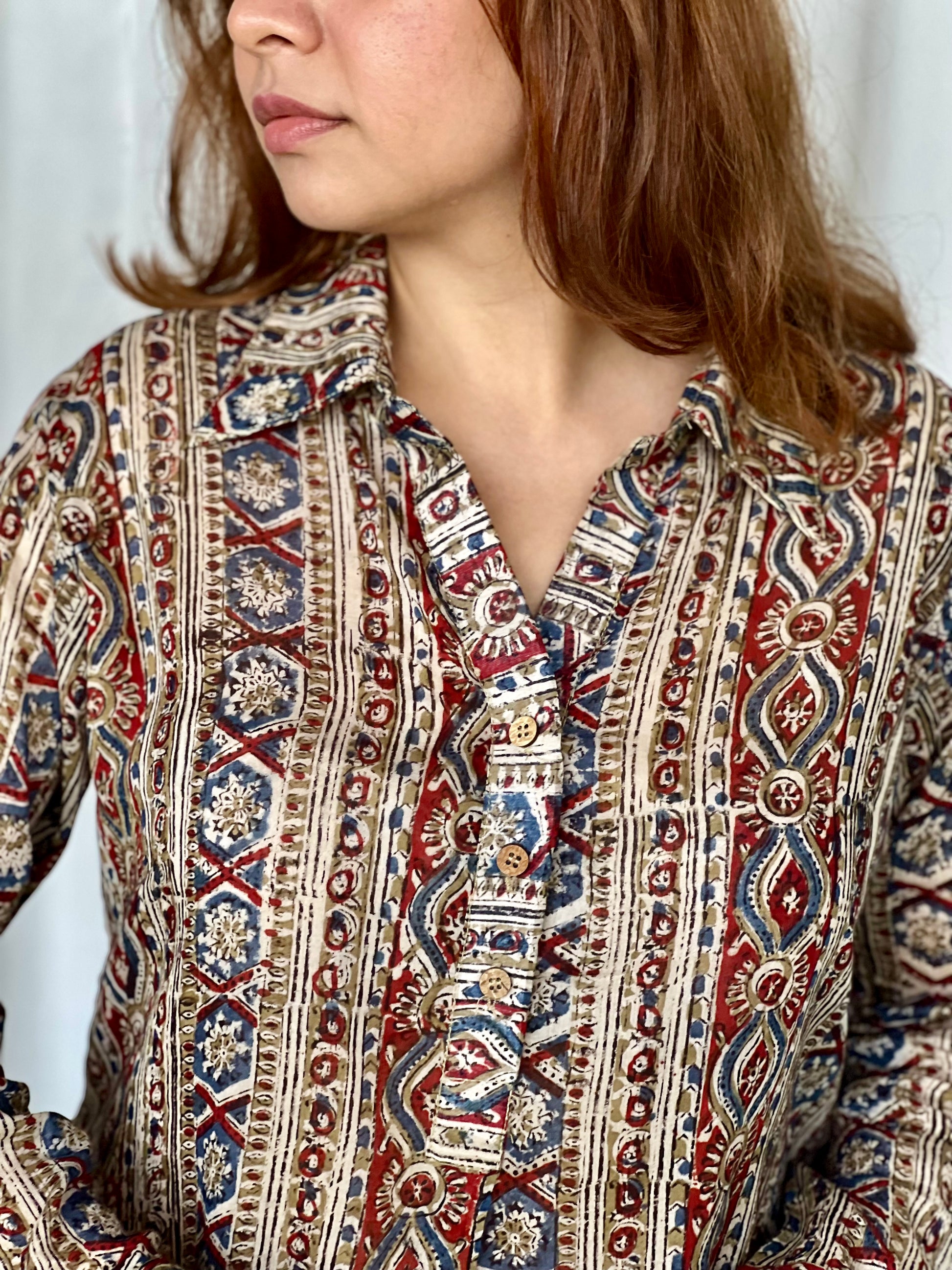 Red Kalamkari Relaxed Cotton Short Kurti - Desi Hart