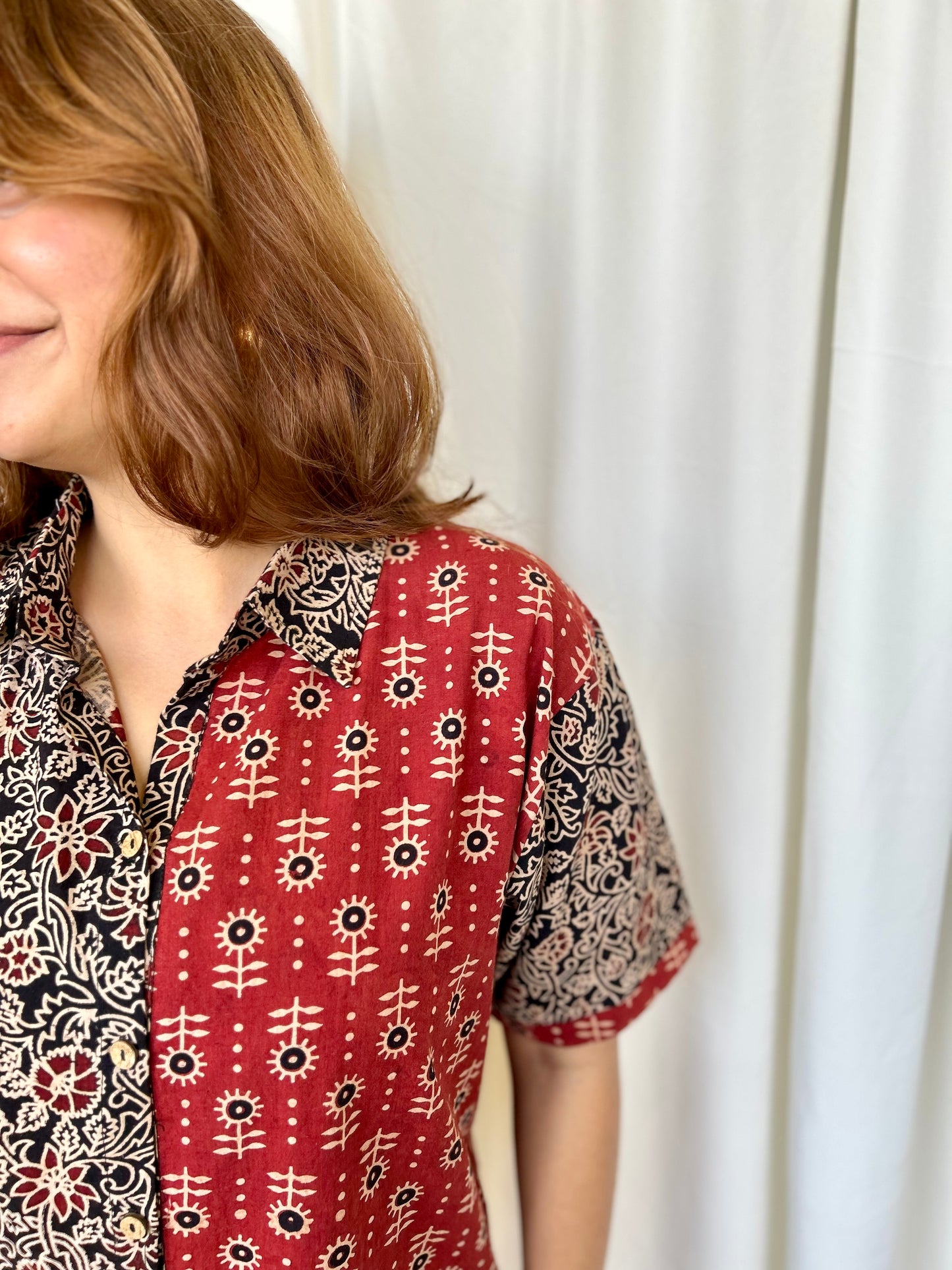 Red Ajrakh Relaxed Cotton Shirt - Desi Hart