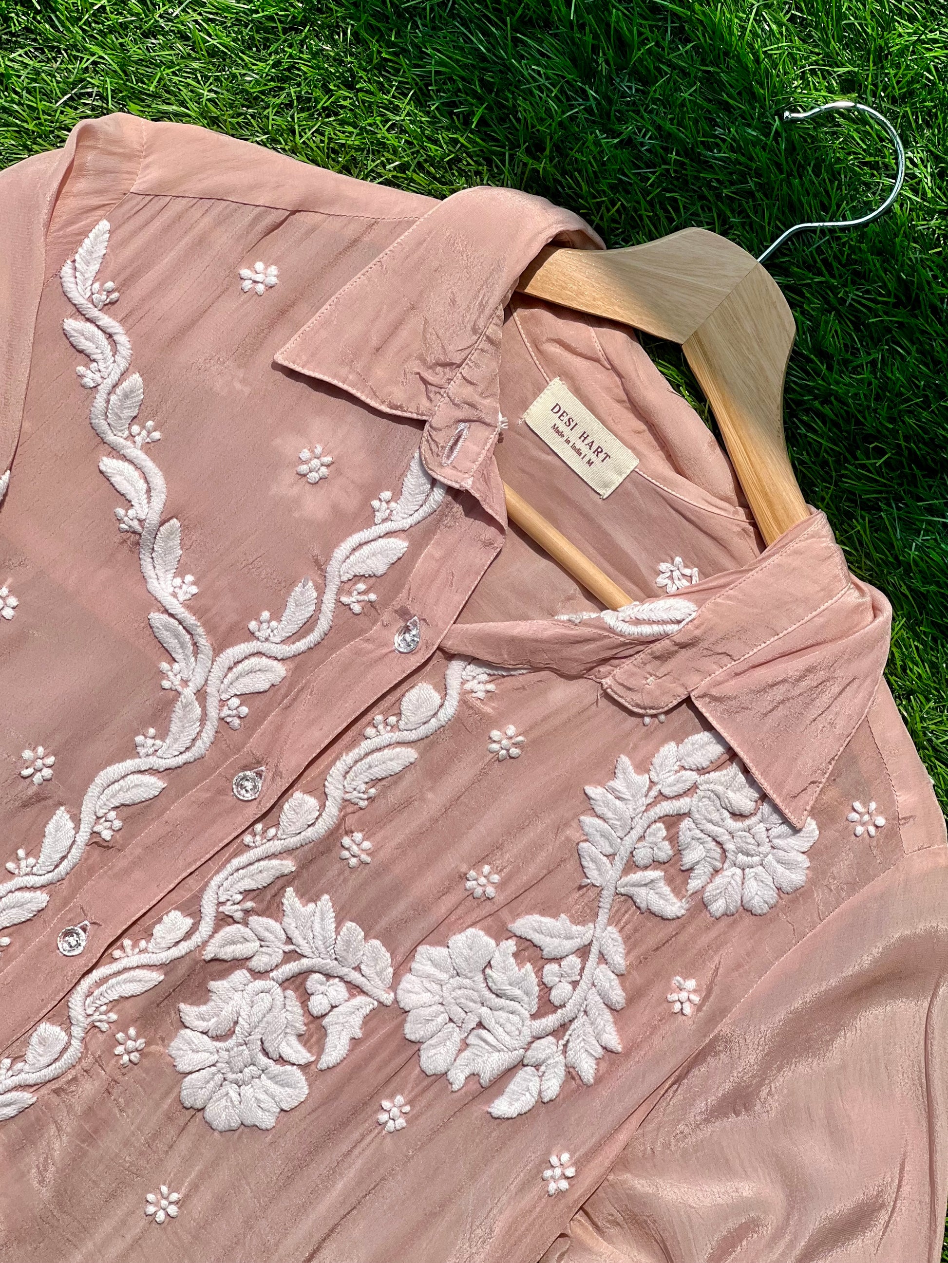 Brown Chikankari Relaxed Muslin Shirt - Desi Hart