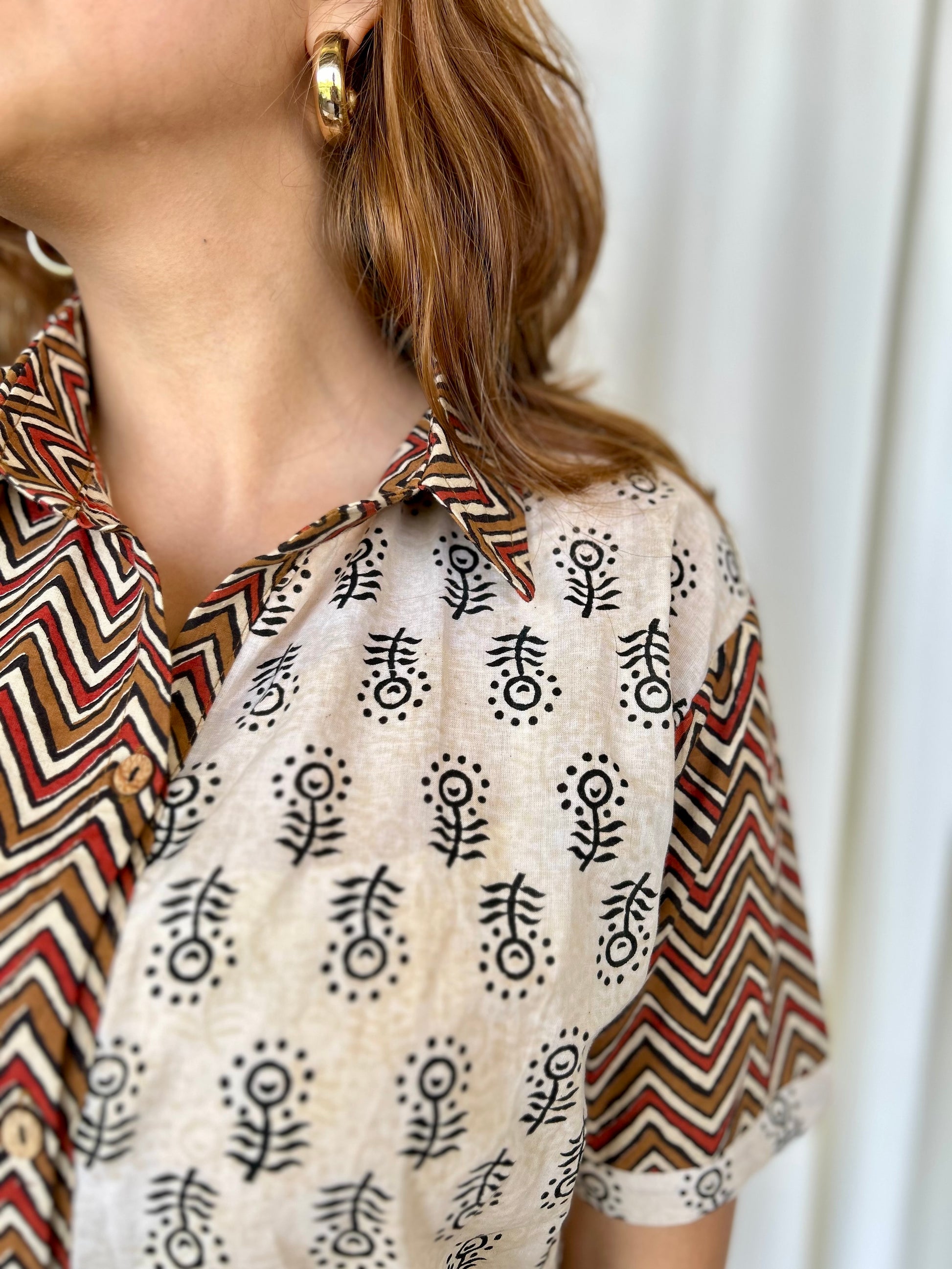 Multi Colour Hand Block Relaxed Cotton Shirt - Desi Hart