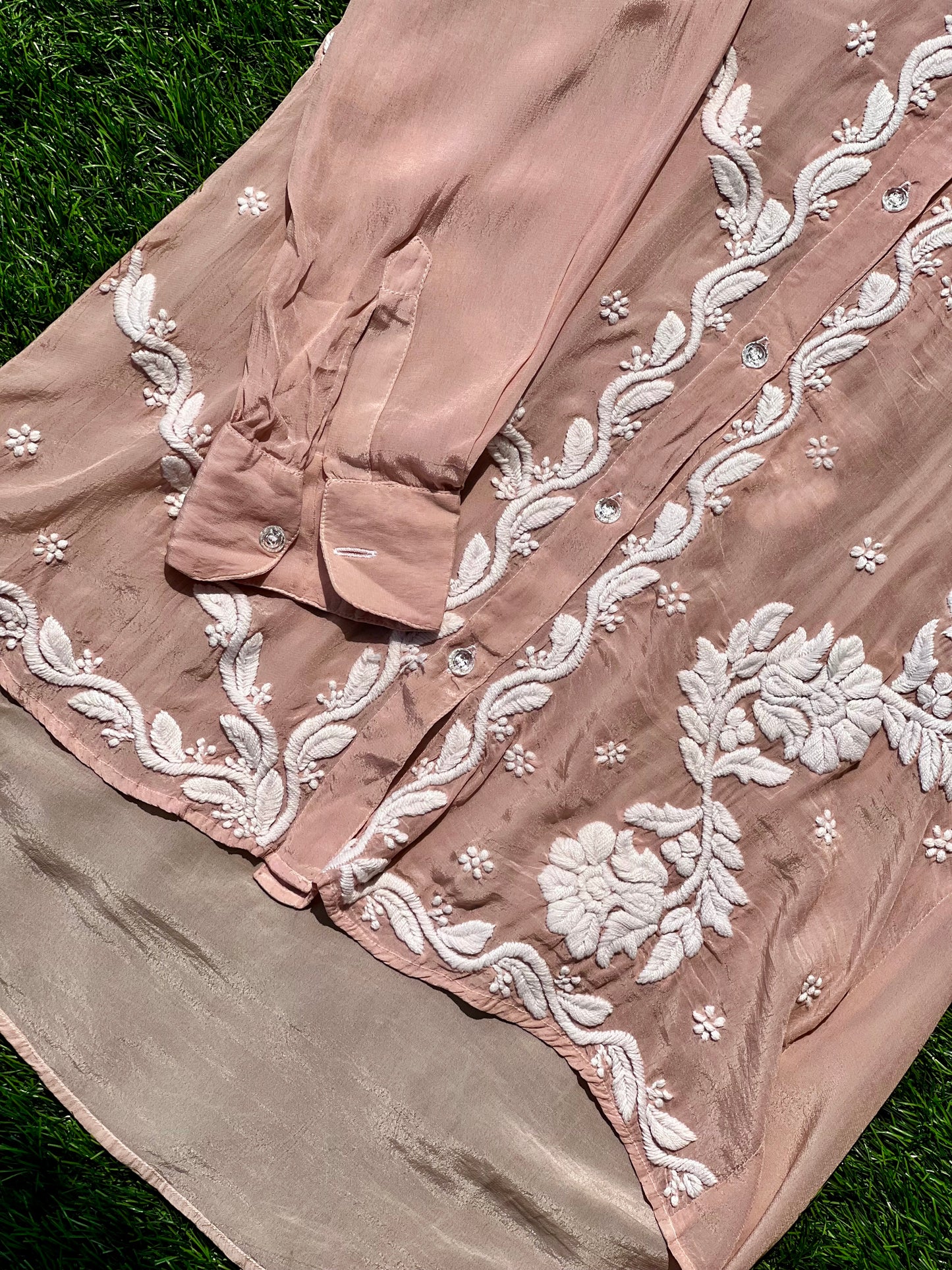 Brown Chikankari Relaxed Muslin Shirt - Desi Hart