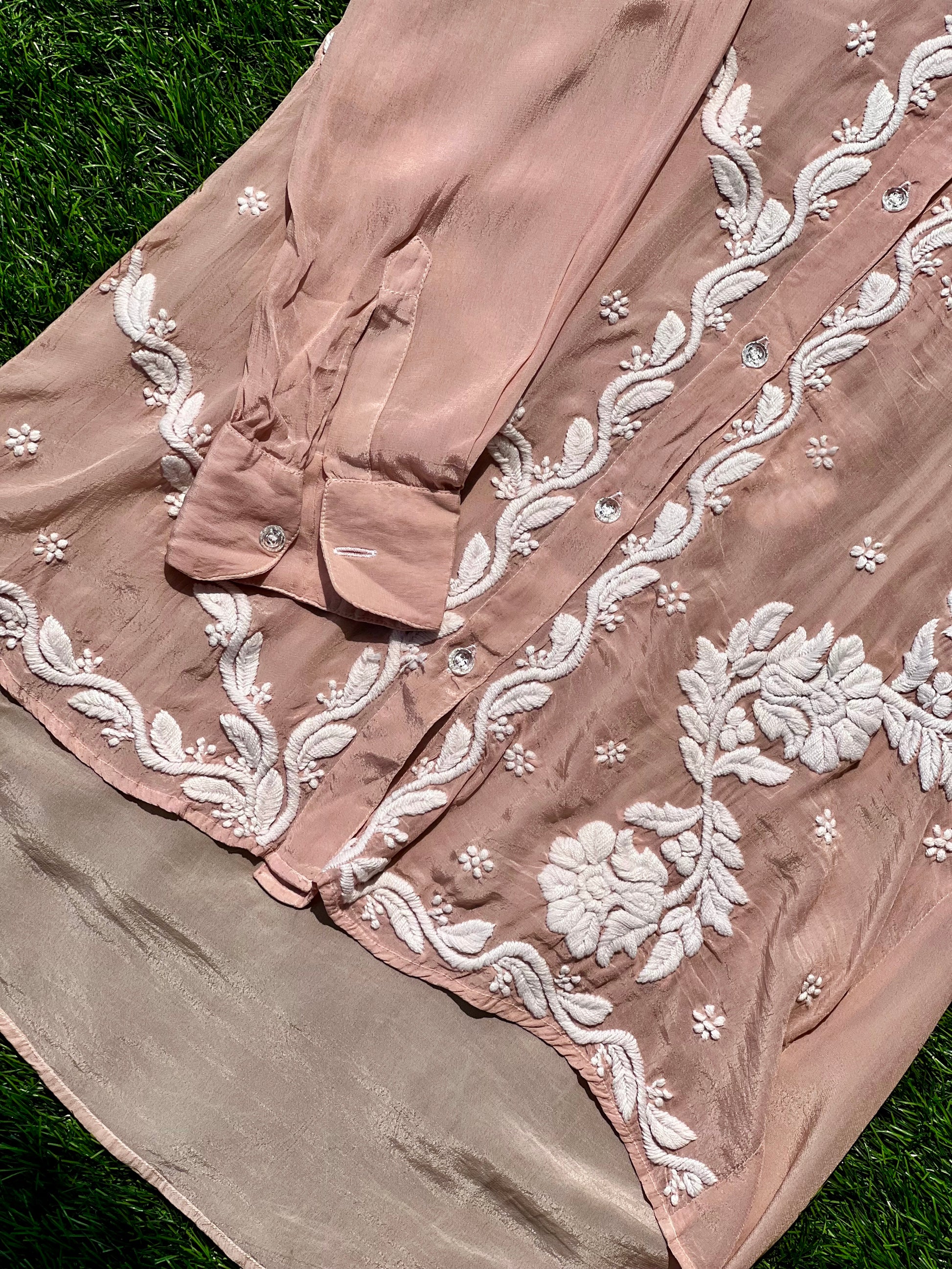 Brown Chikankari Relaxed Muslin Shirt - Desi Hart