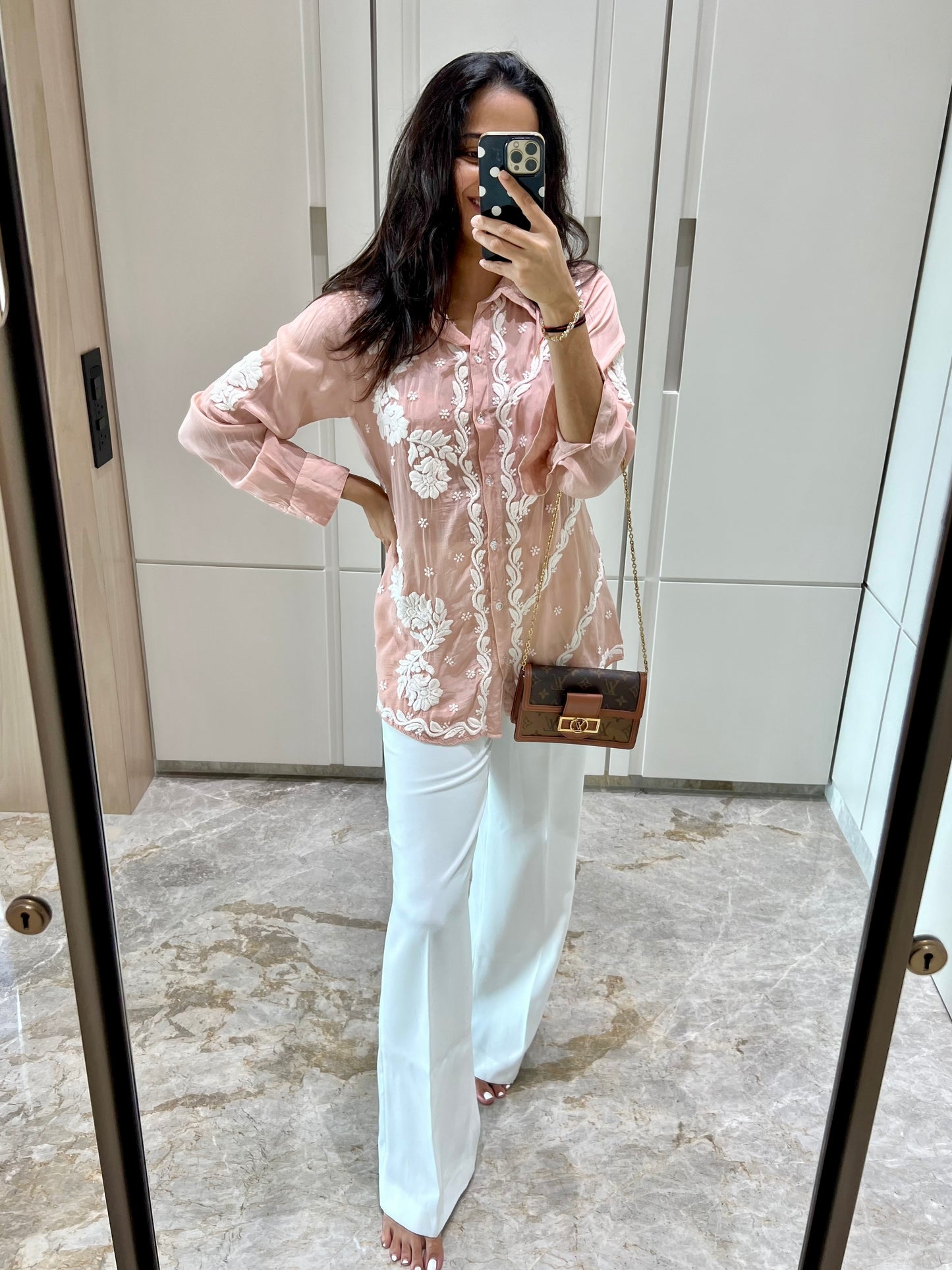 Brown Chikankari Relaxed Muslin Shirt - Desi Hart