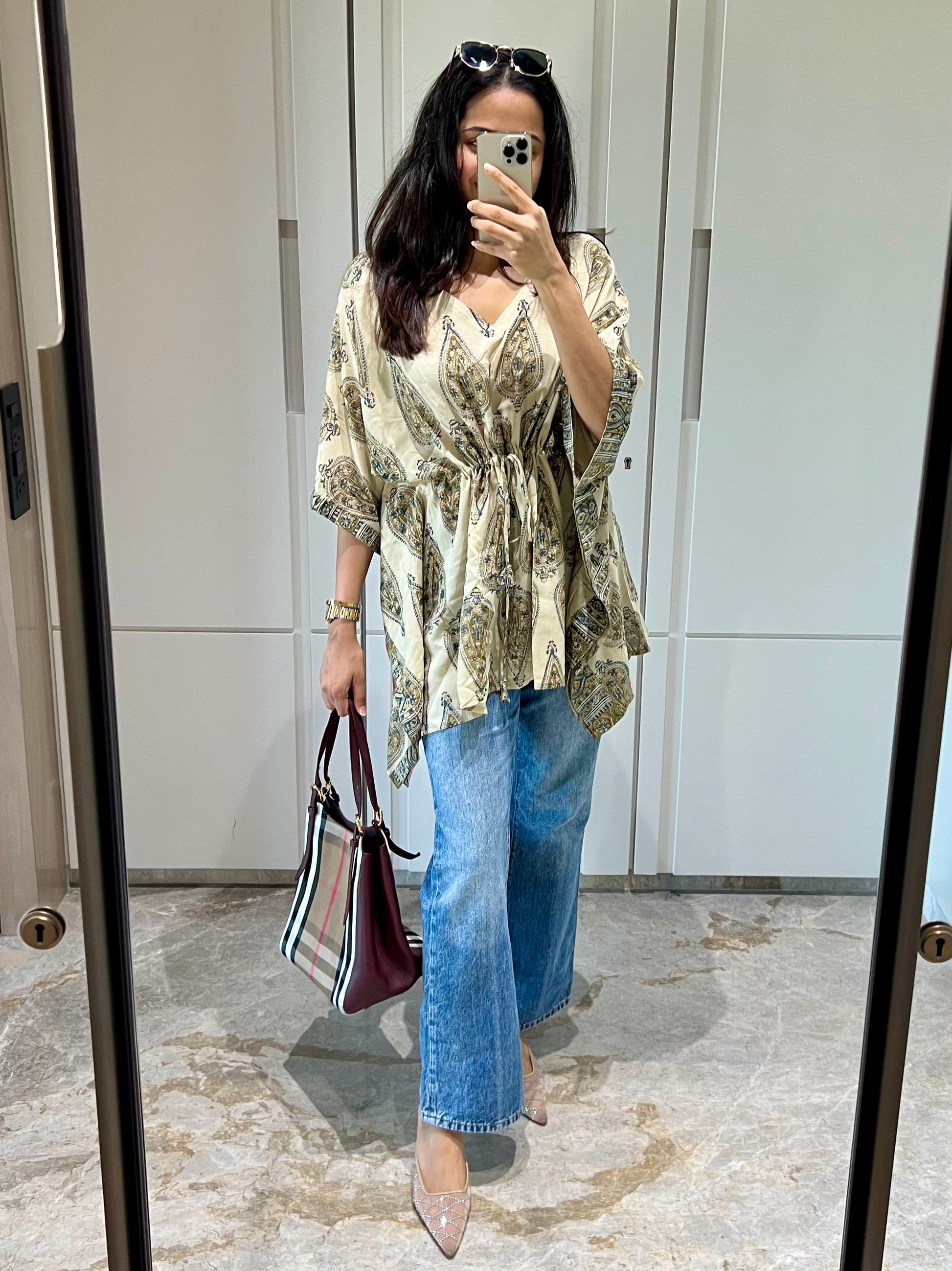 Cream Kalamkari Relaxed Modal Short Top - Desi Hart