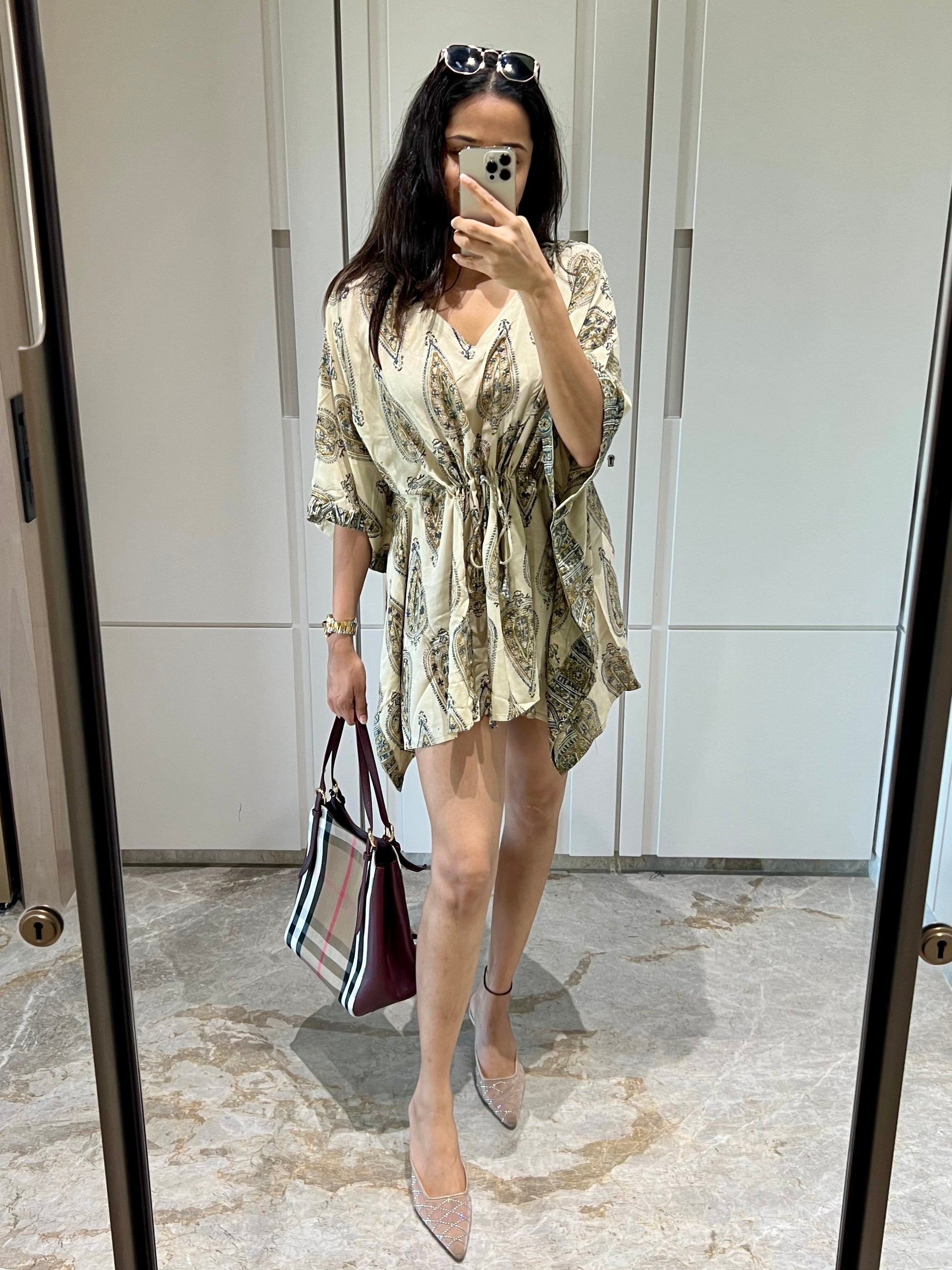 Cream Kalamkari Relaxed Modal Short Top - Desi Hart