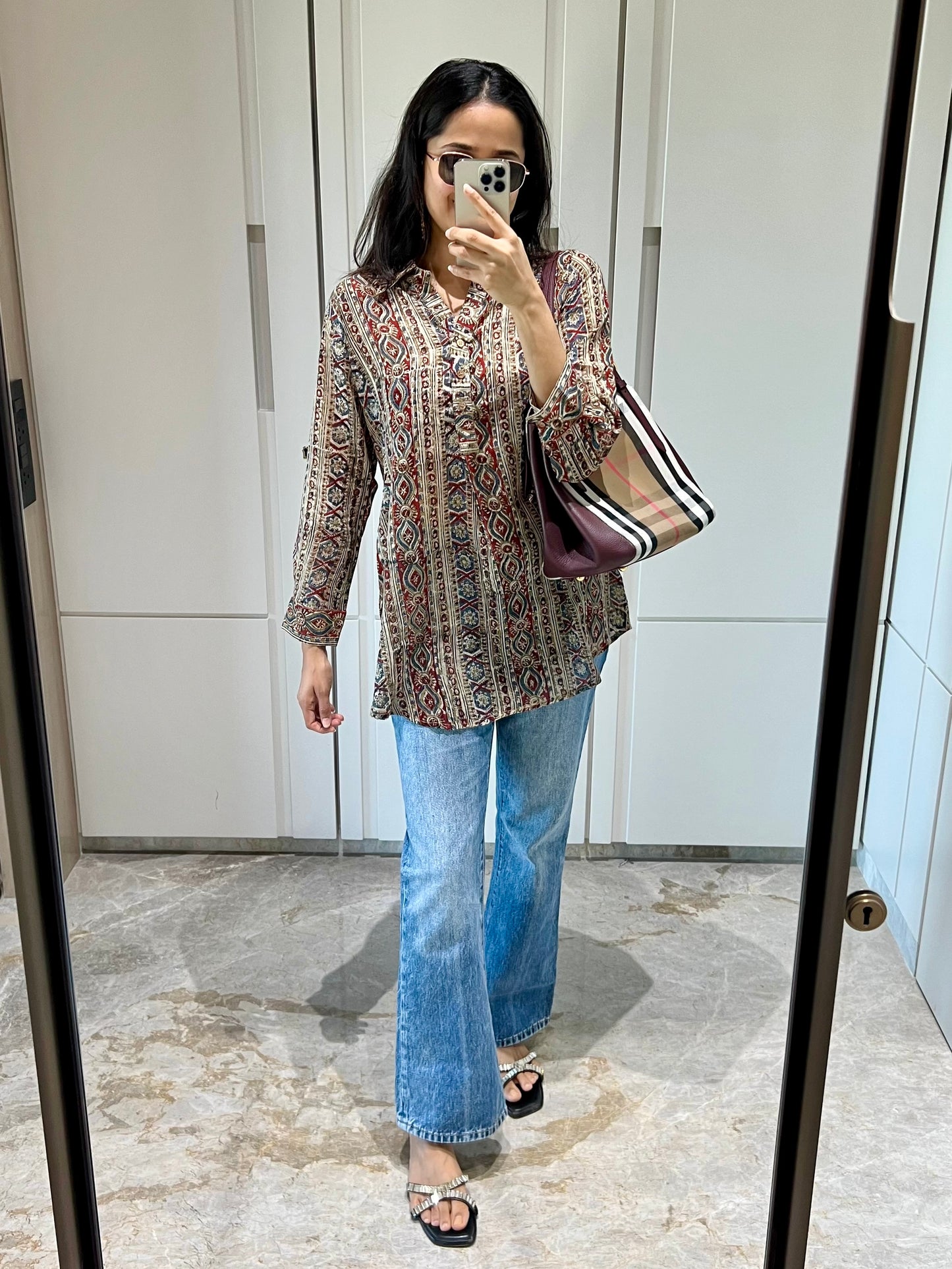 Red Kalamkari Relaxed Cotton Short Kurti - Desi Hart