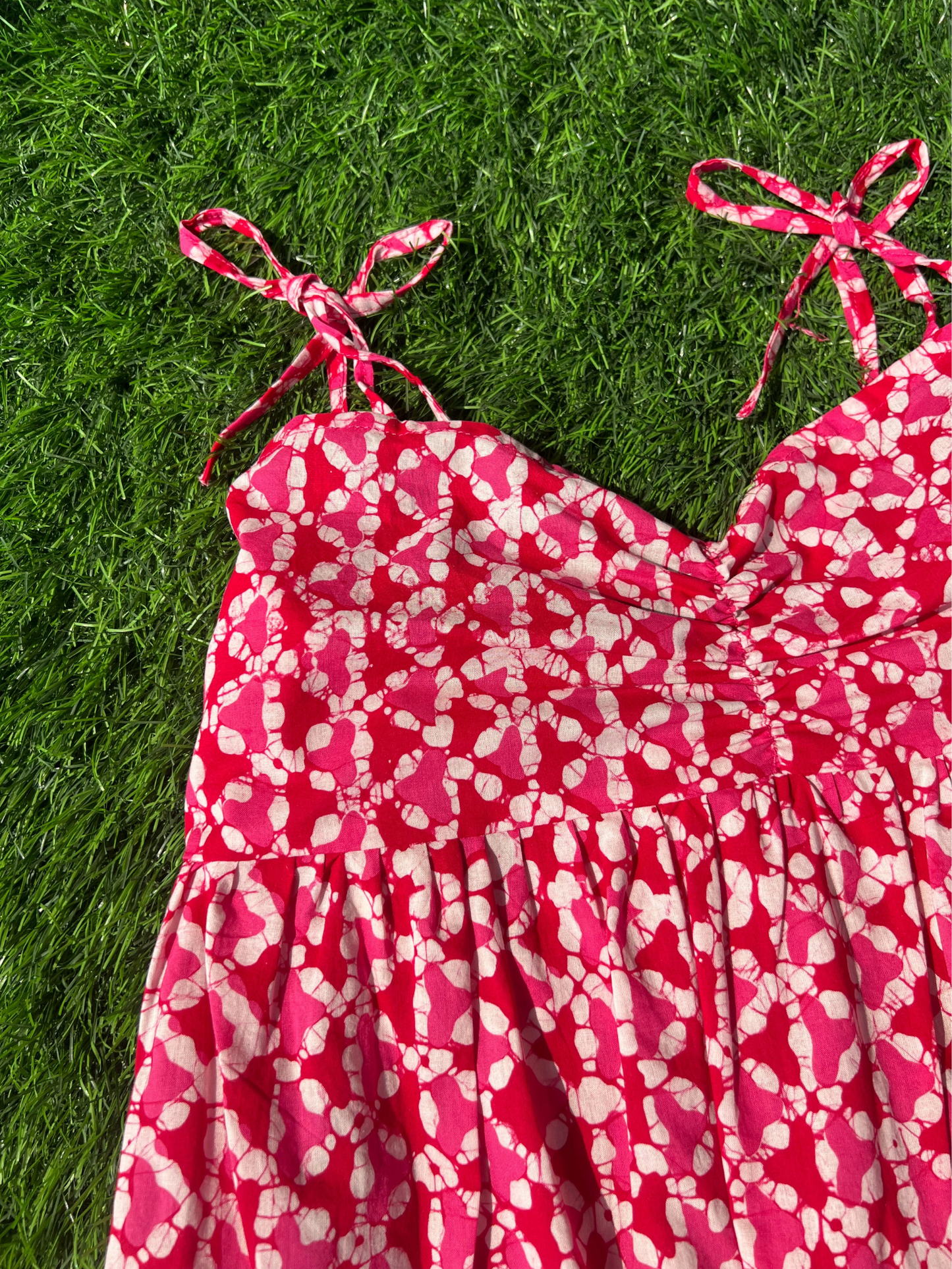 Pink Hand Block Spaghetti Cotton Short Top