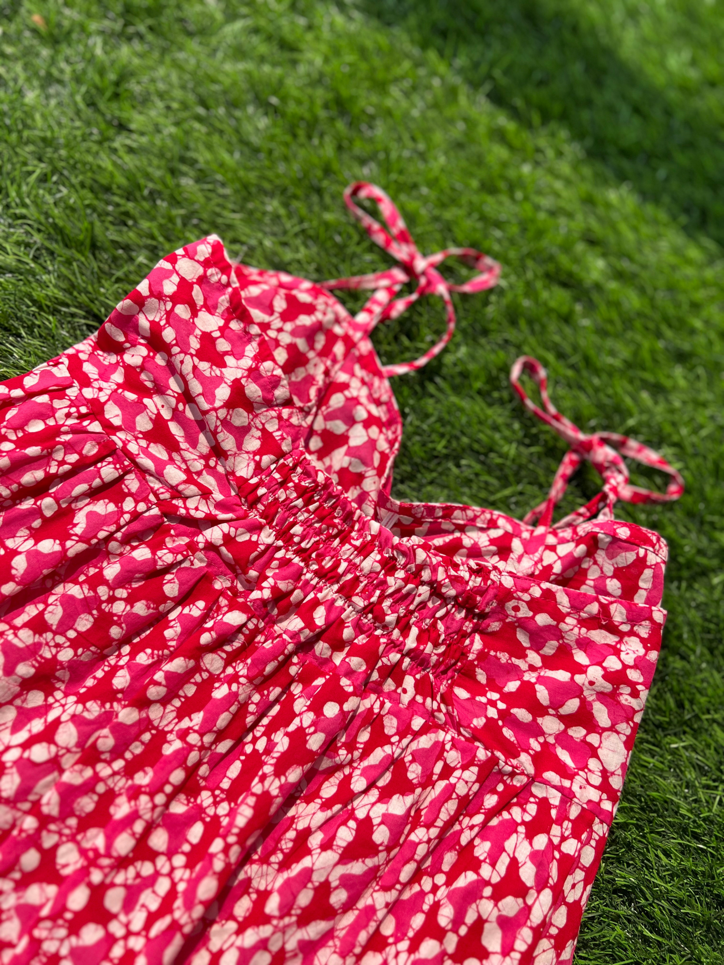 Pink Hand Block Spaghetti Cotton Short Top