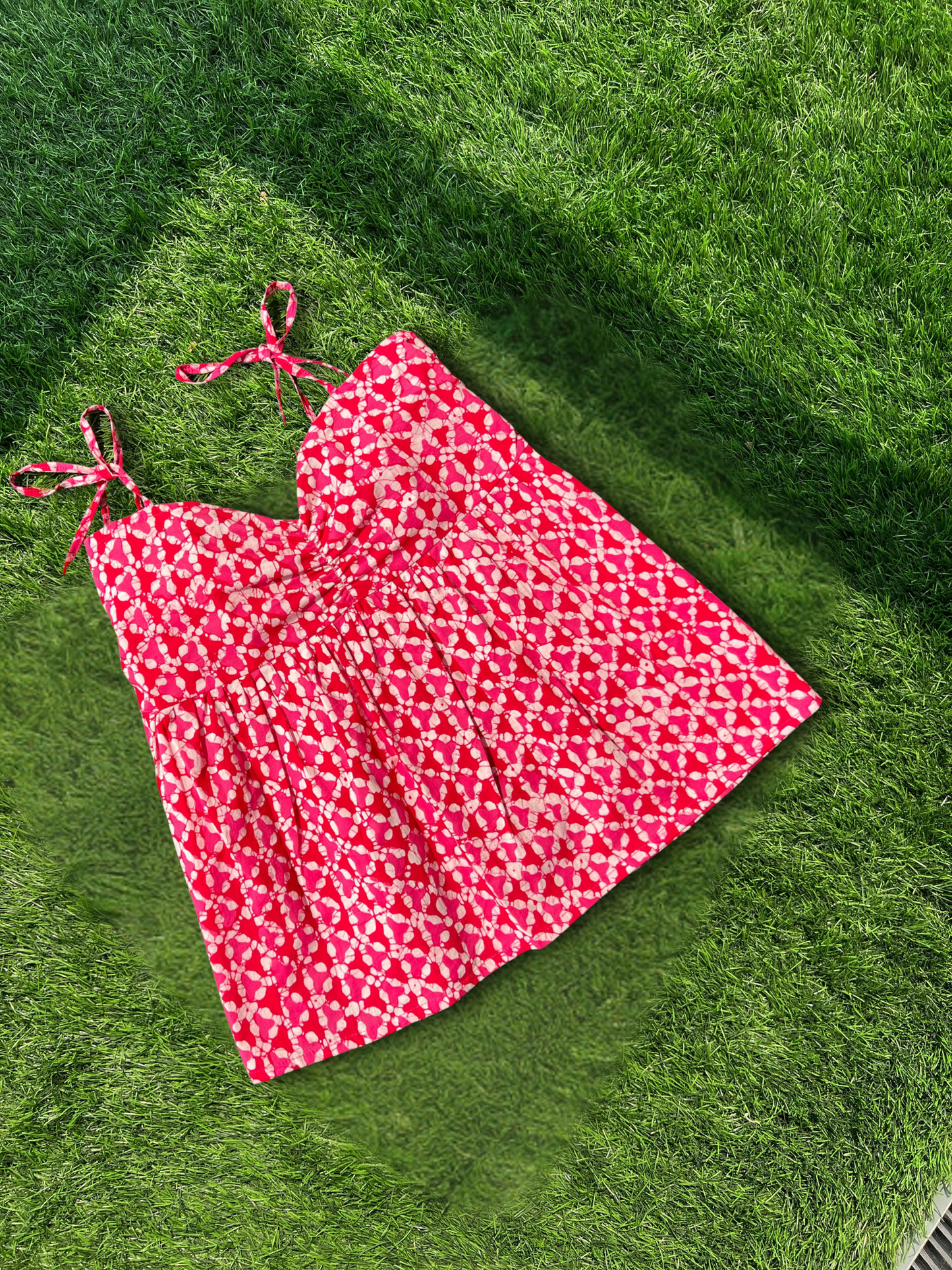 Pink Hand Block Spaghetti Cotton Short Top