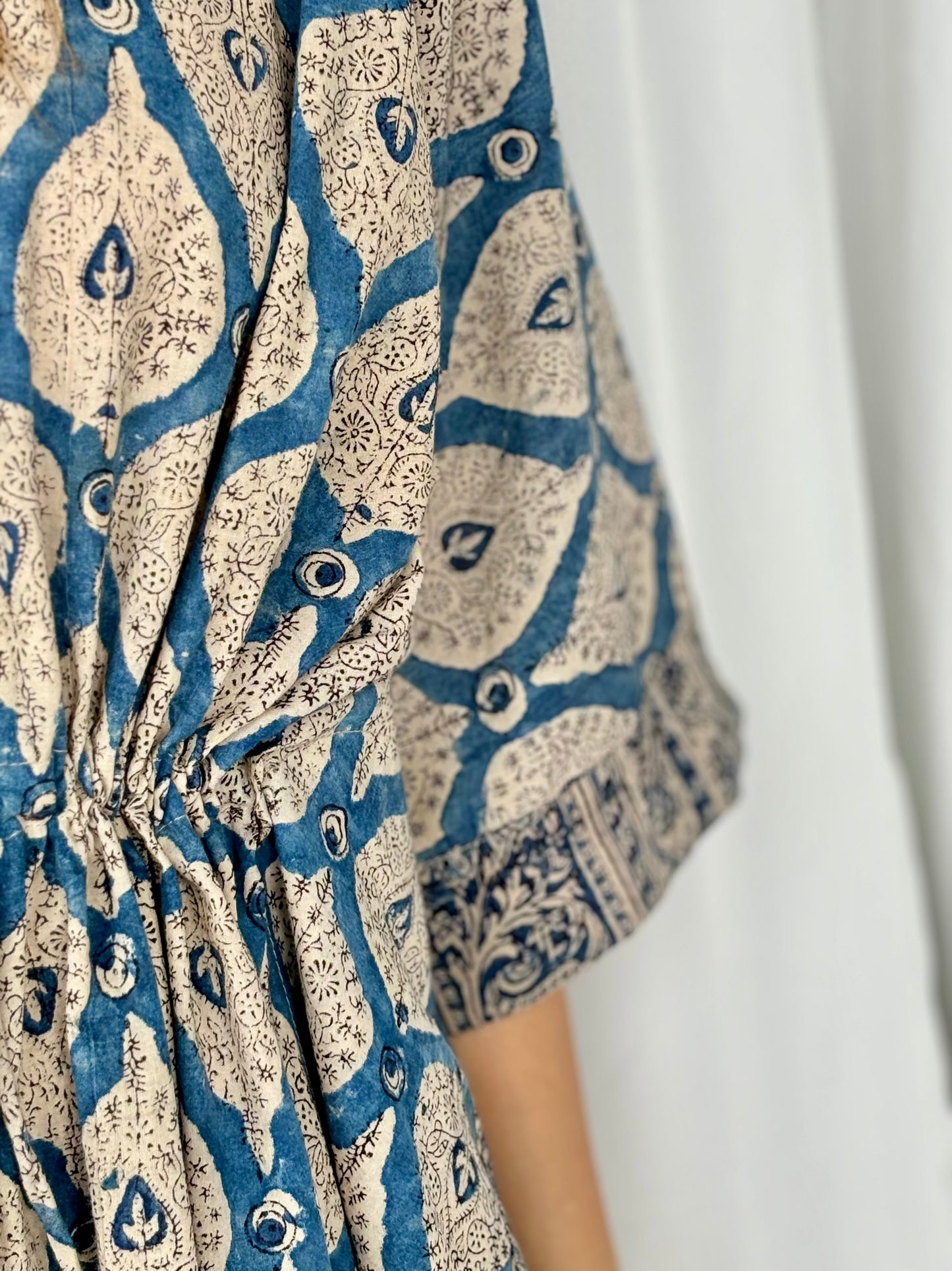 Blue Hand Block Relaxed Cotton Short Top - Desi Hart 