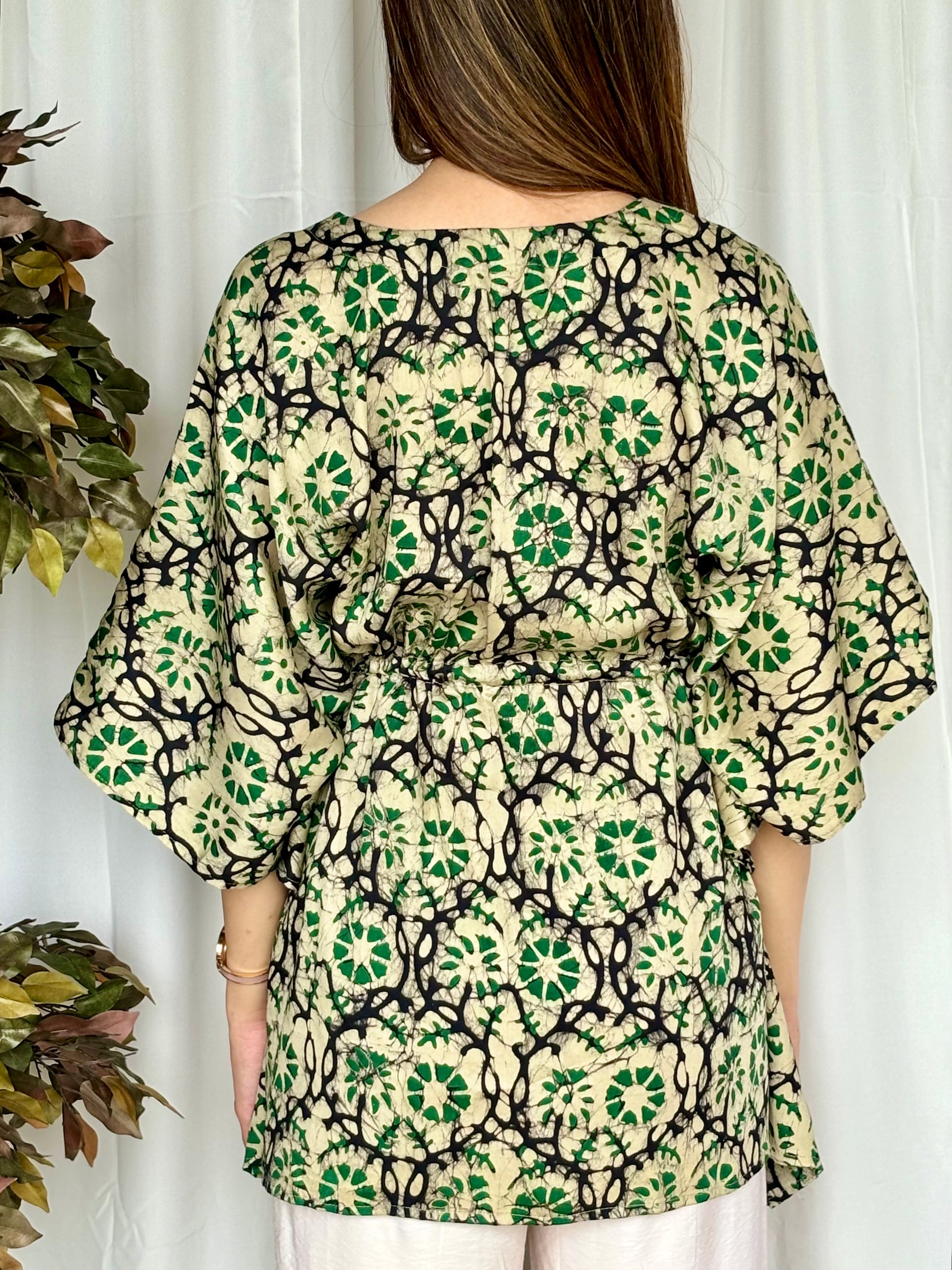 Green Hand Block Relaxed Satin Short Top - Desi Hart 