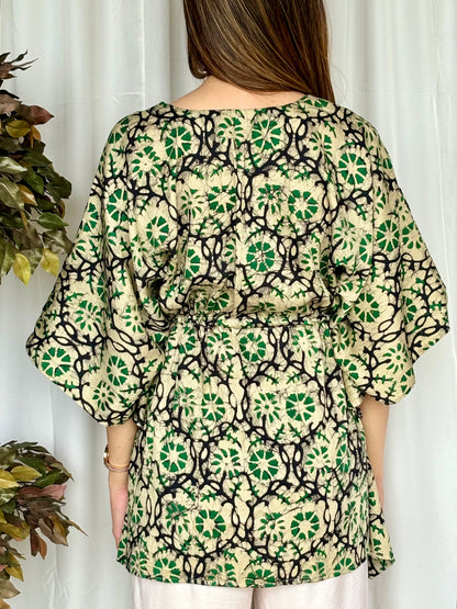 Green Hand Block Relaxed Satin Short Top - Desi Hart 