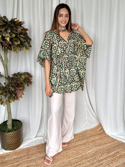 Green Hand Block Relaxed Satin Short Top - Desi Hart 