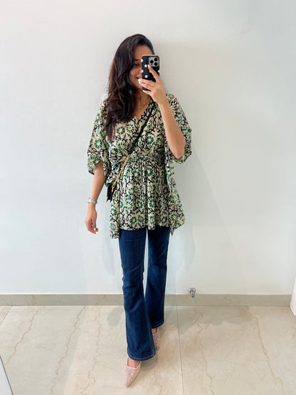 Green Hand Block Relaxed Satin Short Top - Desi Hart 