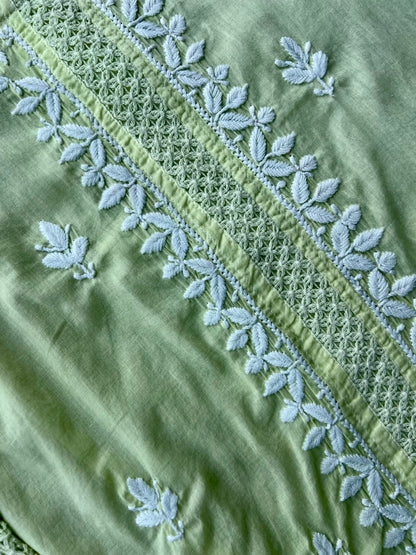 Green Chikankari Straight Cotton Short Kurti