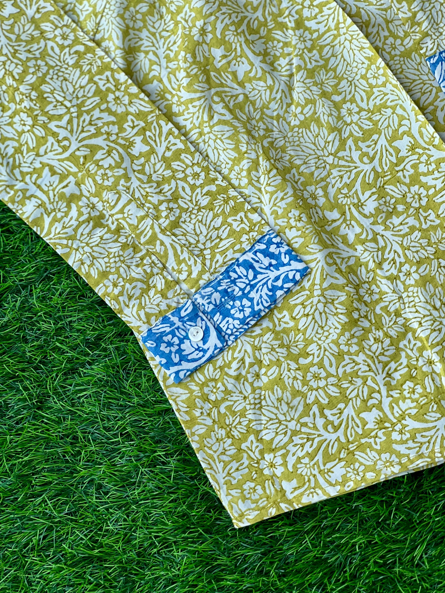 Green Hand Block Relaxed Cotton Short Kurti