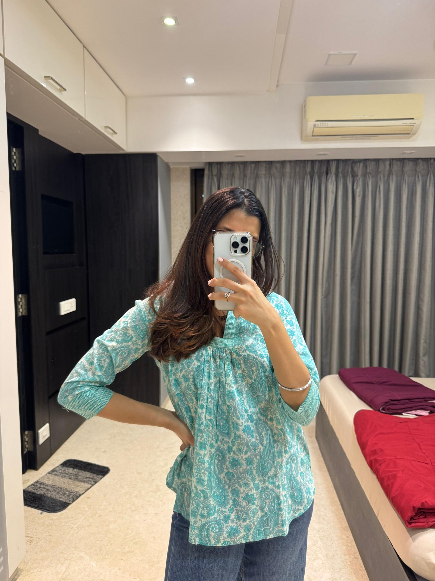 Blue Hand Block Mul Short Top