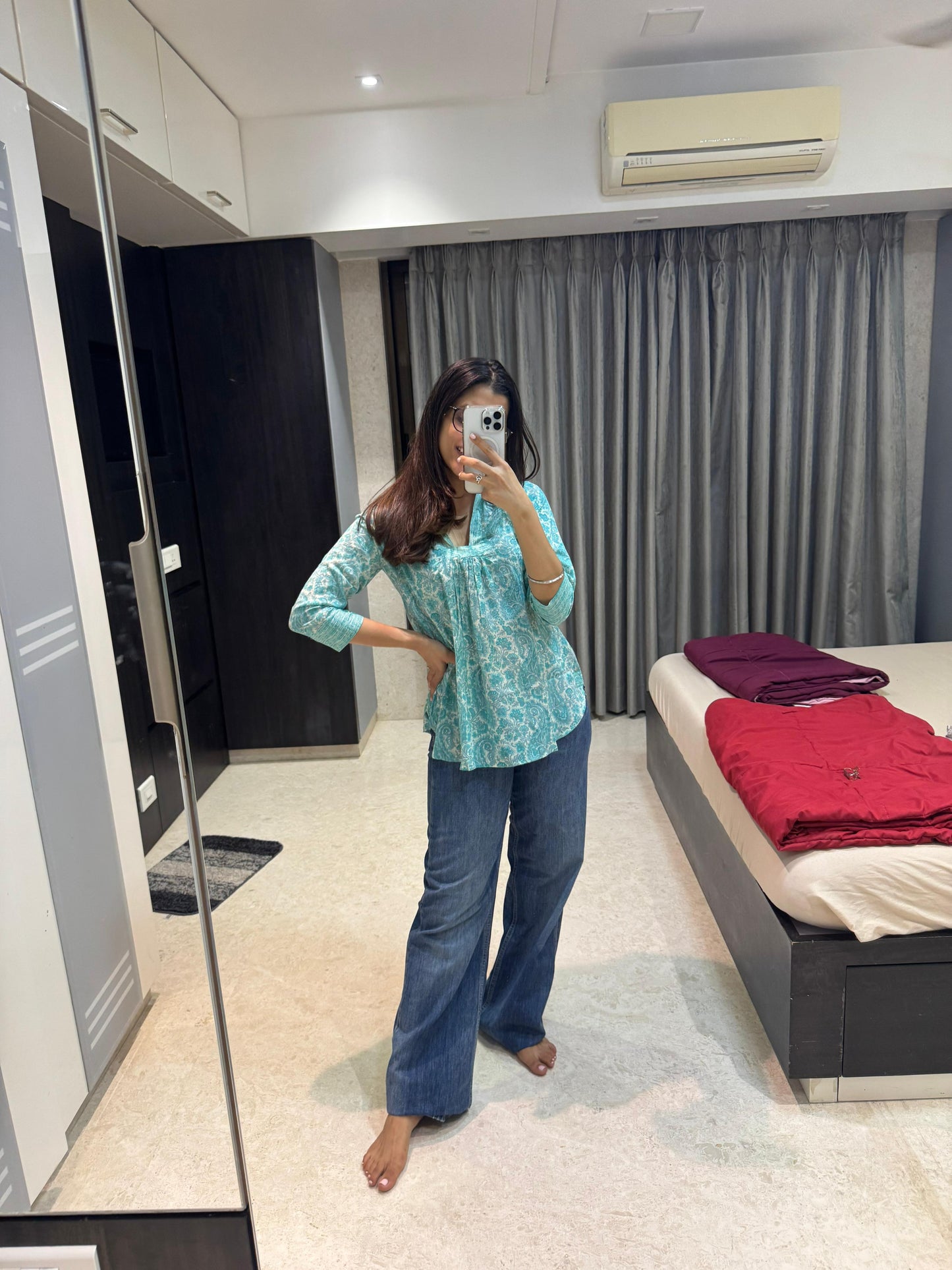 Blue Hand Block Mul Short Top