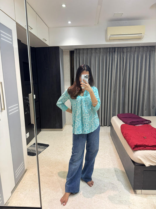 Blue Hand Block Mul Short Top