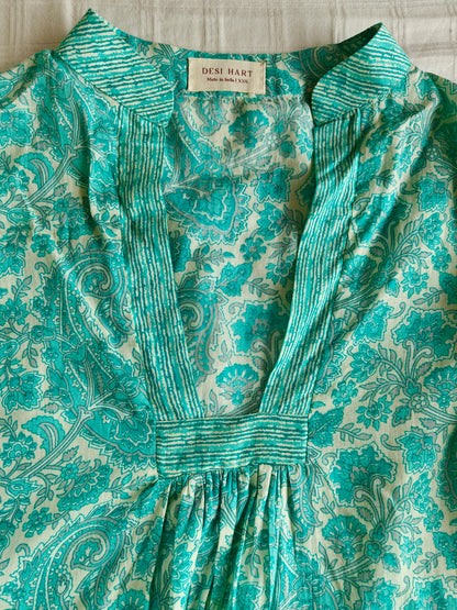 Blue Hand Block Mul Short Top