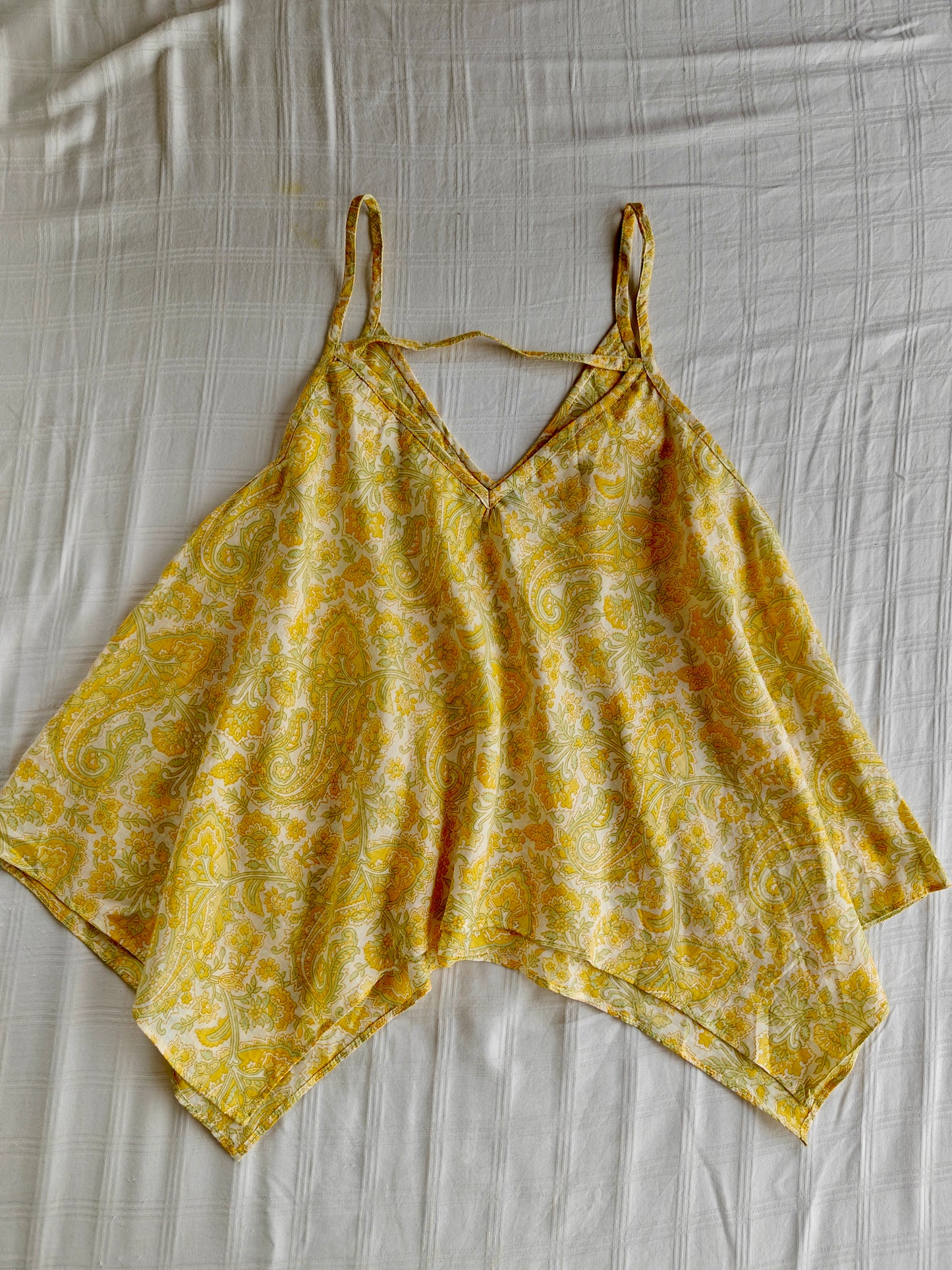 Yellow Hand Block Spaghetti Mul Short Top