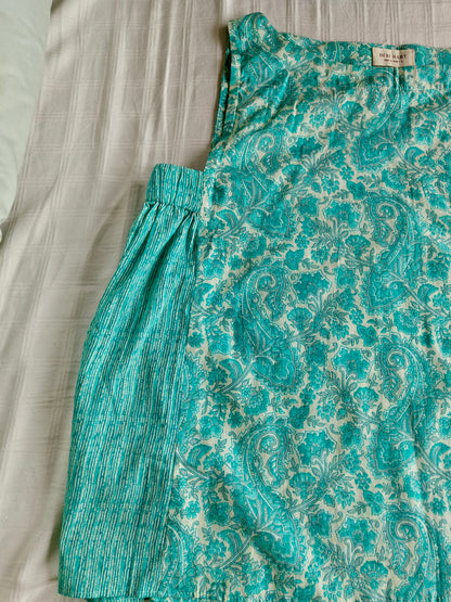 Blue Hand Block Sleeveless Mul Short Top