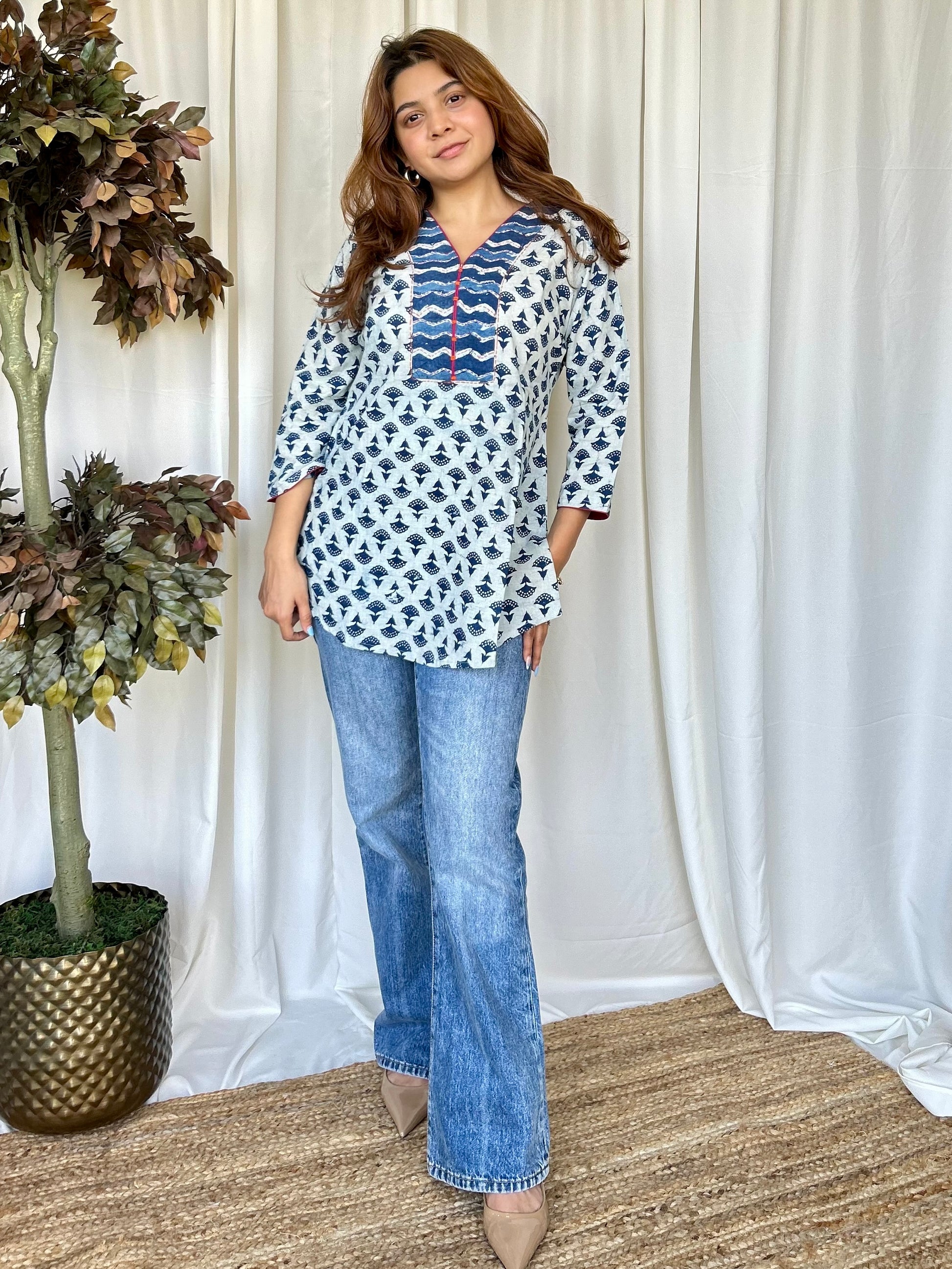 Cotton Kurti Designs Kurti With Jeans And Sneakers Indigo Dabu