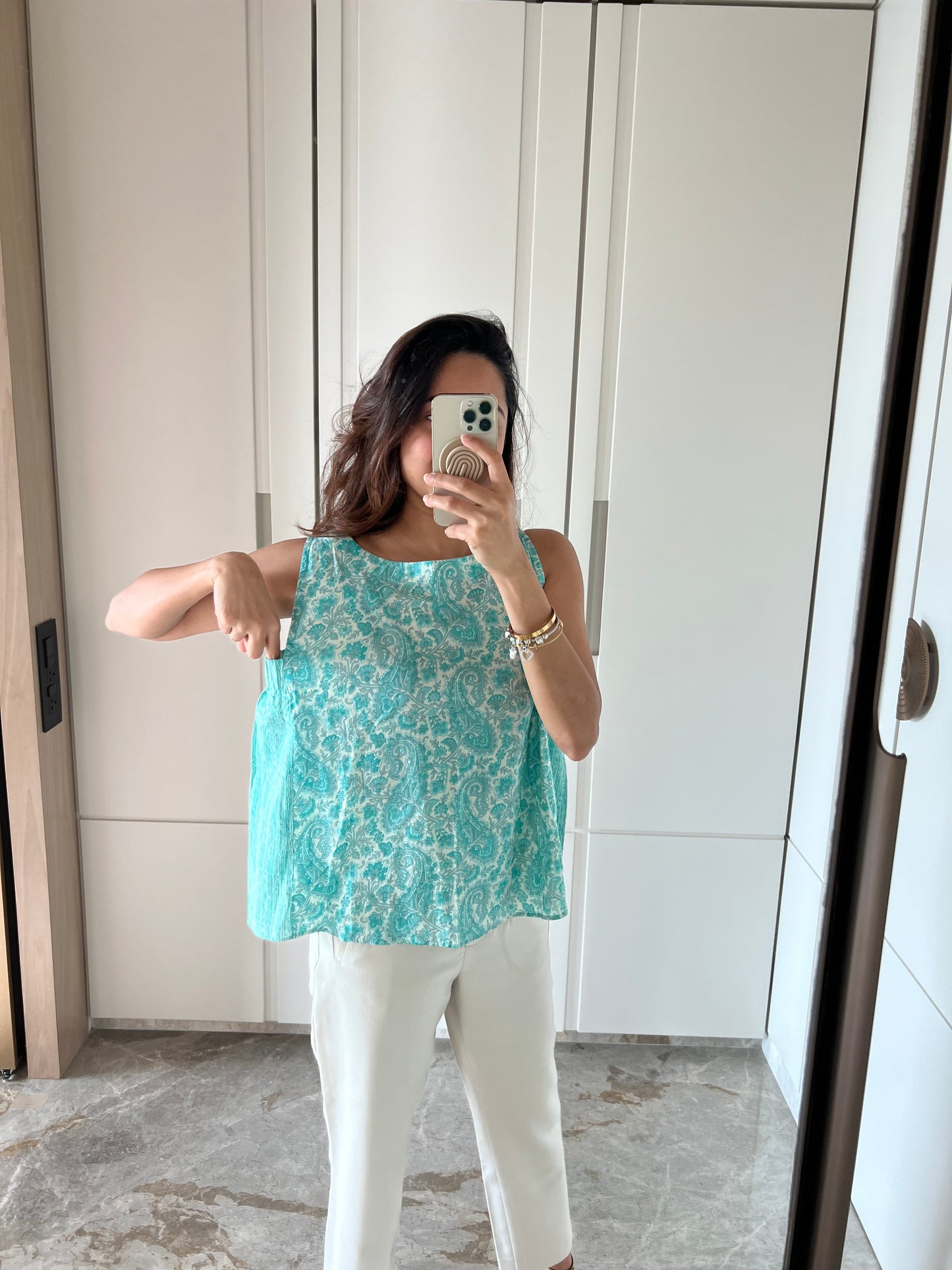 Blue Hand Block Sleeveless Mul Short Top