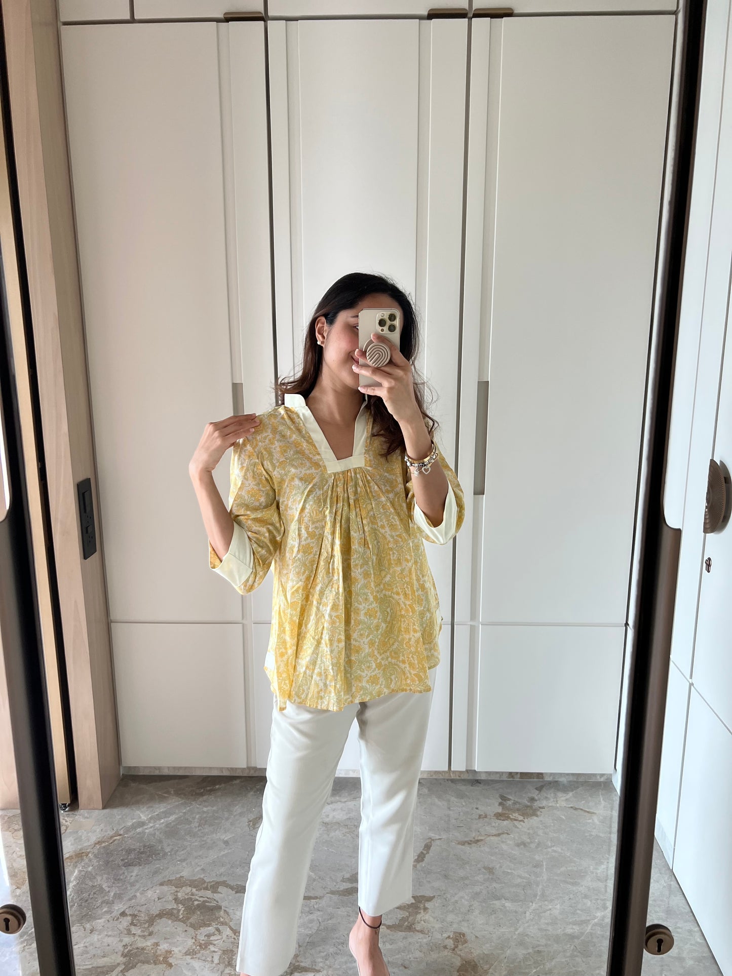 Yellow Hand Block Mul Short Top